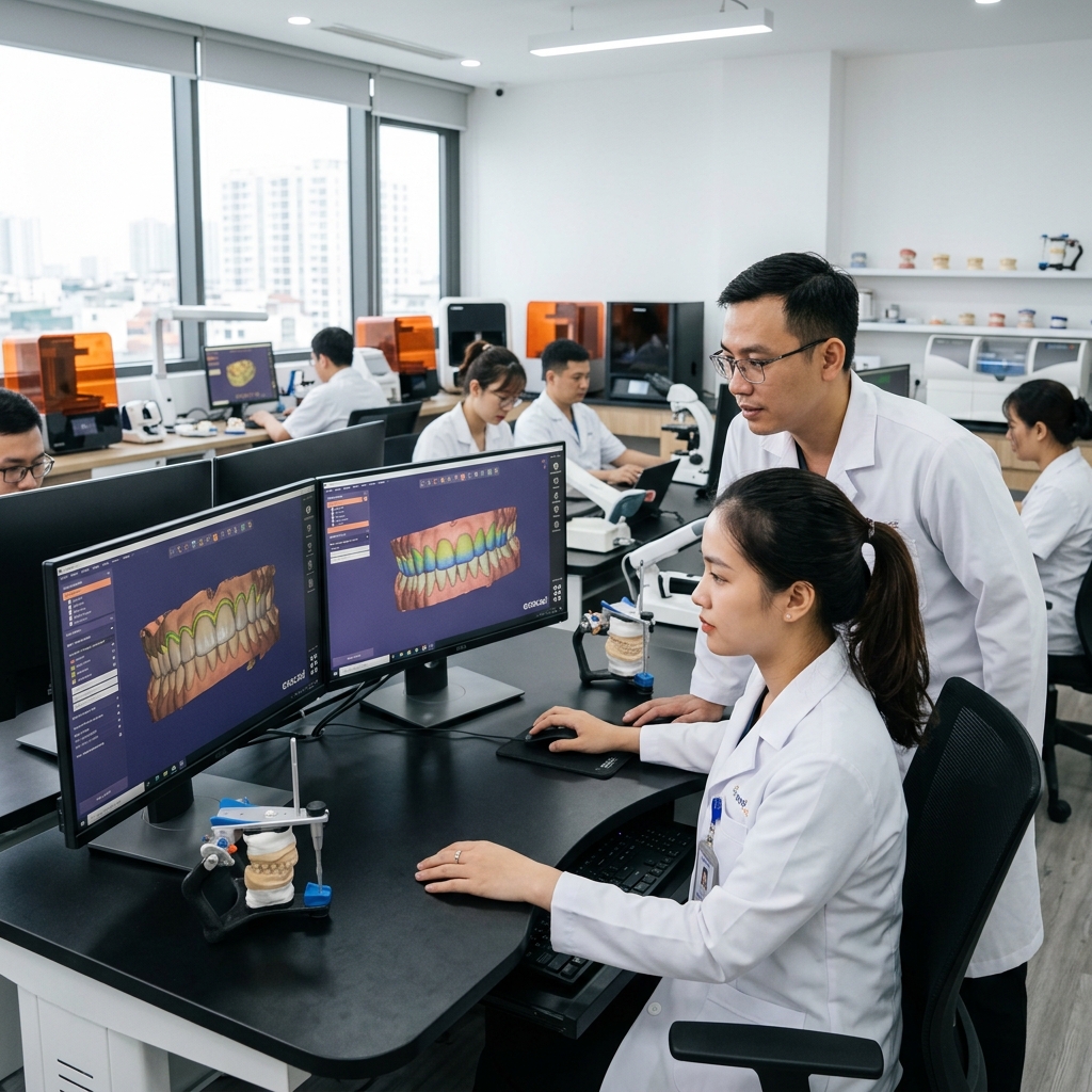 exocad software license cost - Dental technician working on a digital design using CAD software