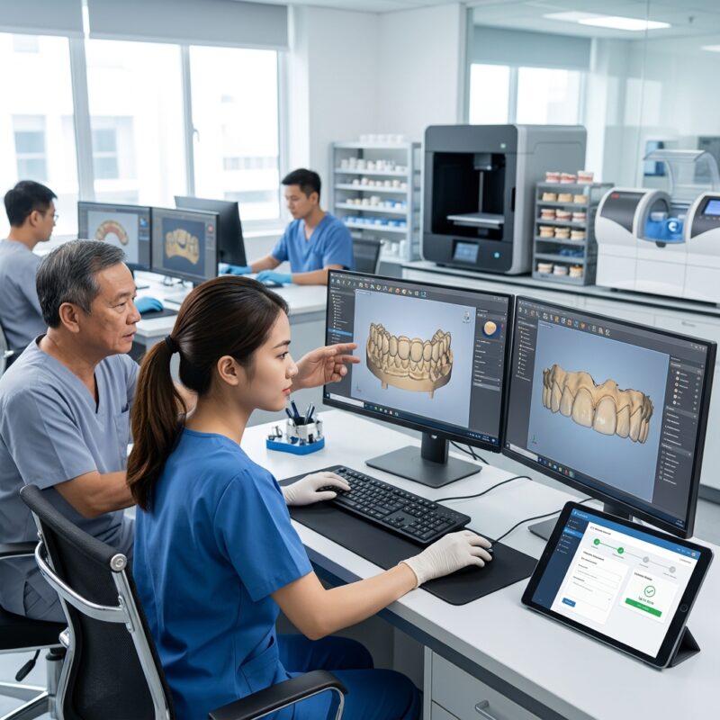 medical license renewal process - Dental technician using advanced CAD software to design a complex dental restoration