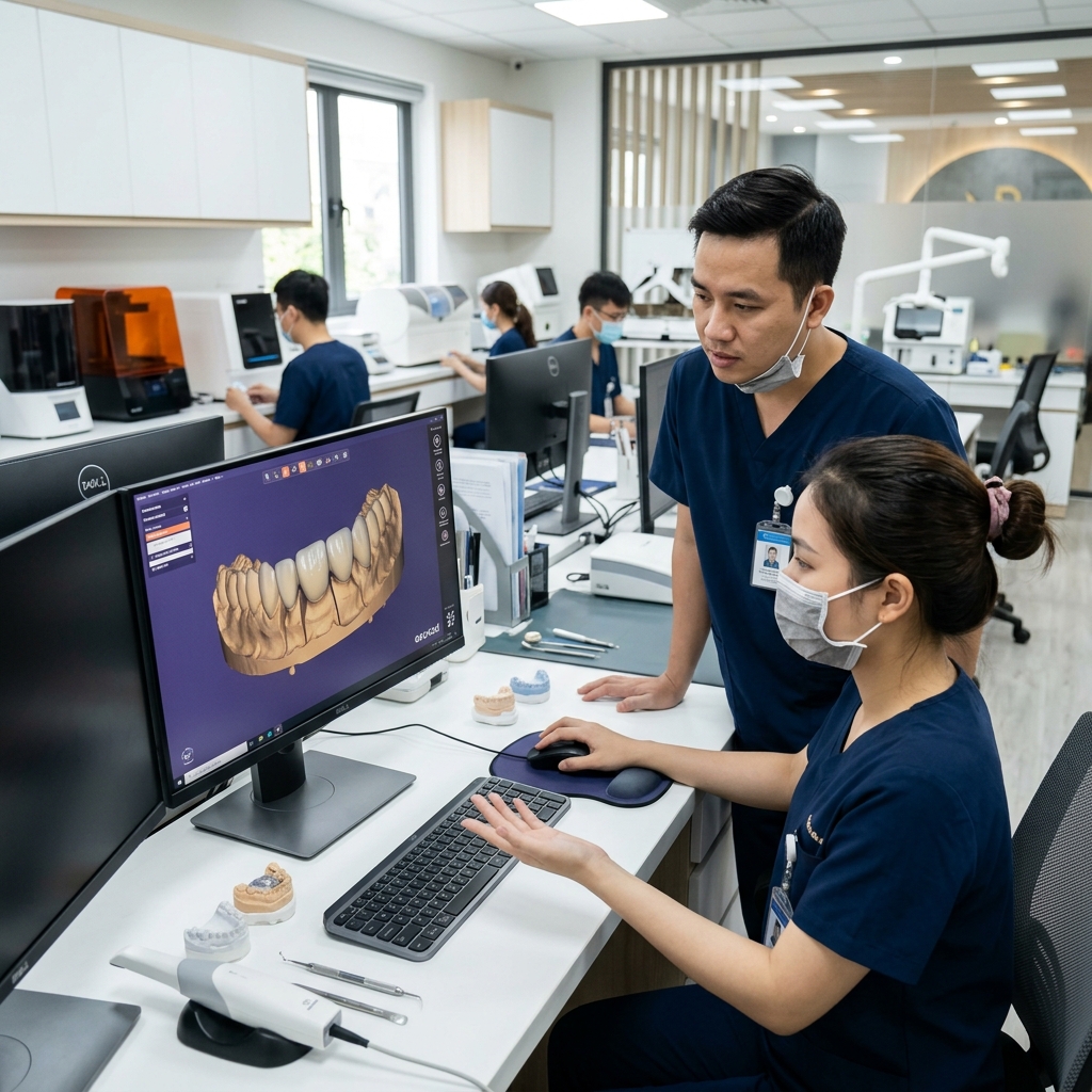 crown and bridge design service - Digital dental crown and bridge designs on a computer screen
