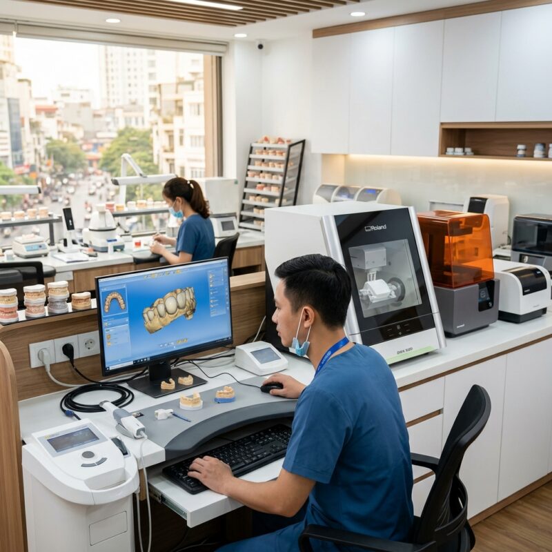 medical equipment leasing rates - Dental lab technician working on a digital design using CAD software