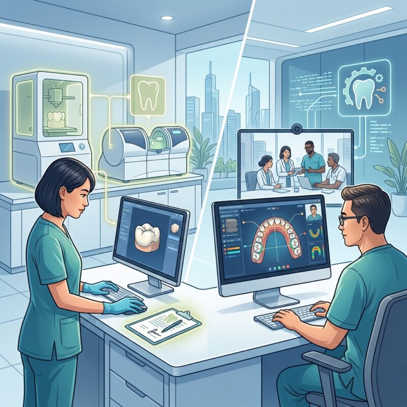 medical equipment leasing - Dental lab technician working on a digital design using CAD software