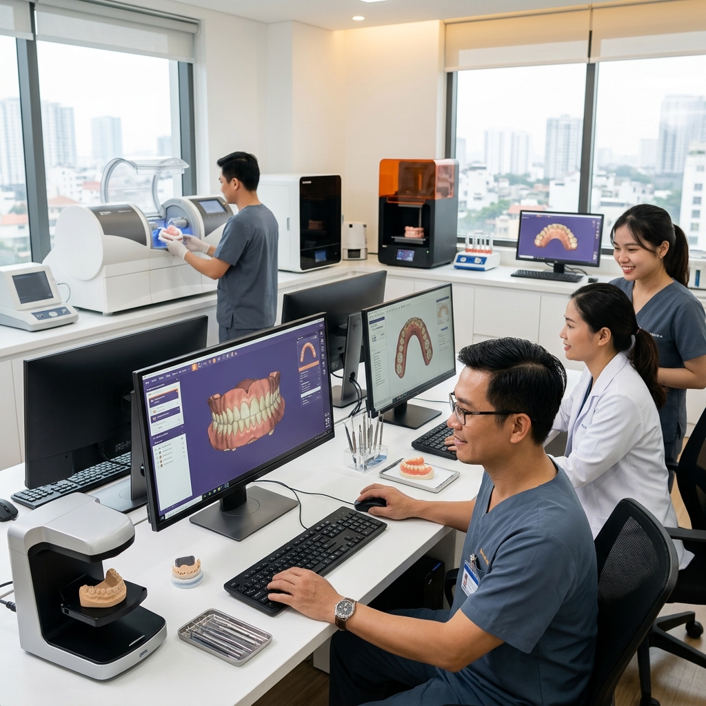 denture design outsourcing - Digital dental technician working on a CAD software for denture design
