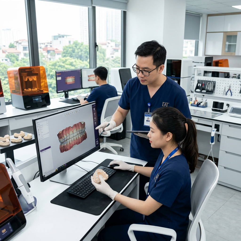 orthodontic aligner design service - Digital dental model showing clear aligner treatment planning