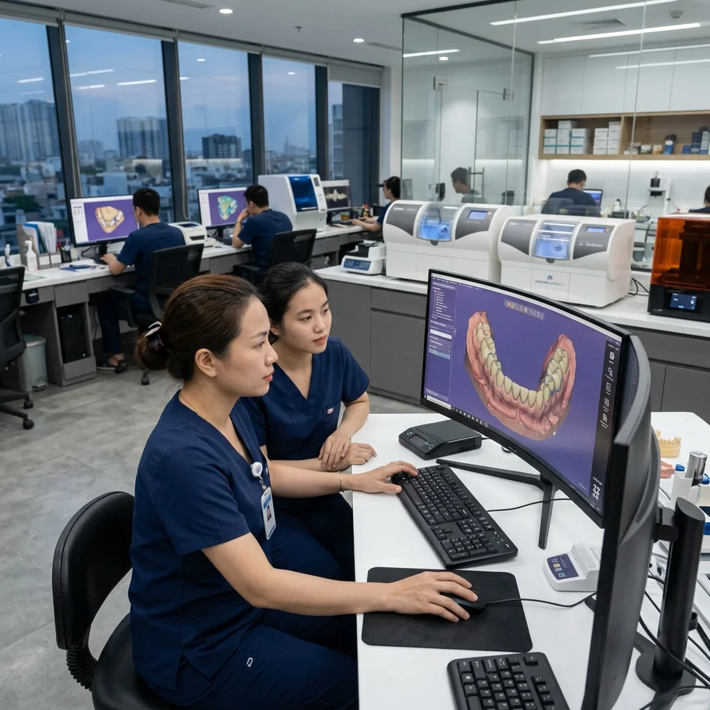 dental lab outsourcing - Dental lab technician working on a digital design using CAD software