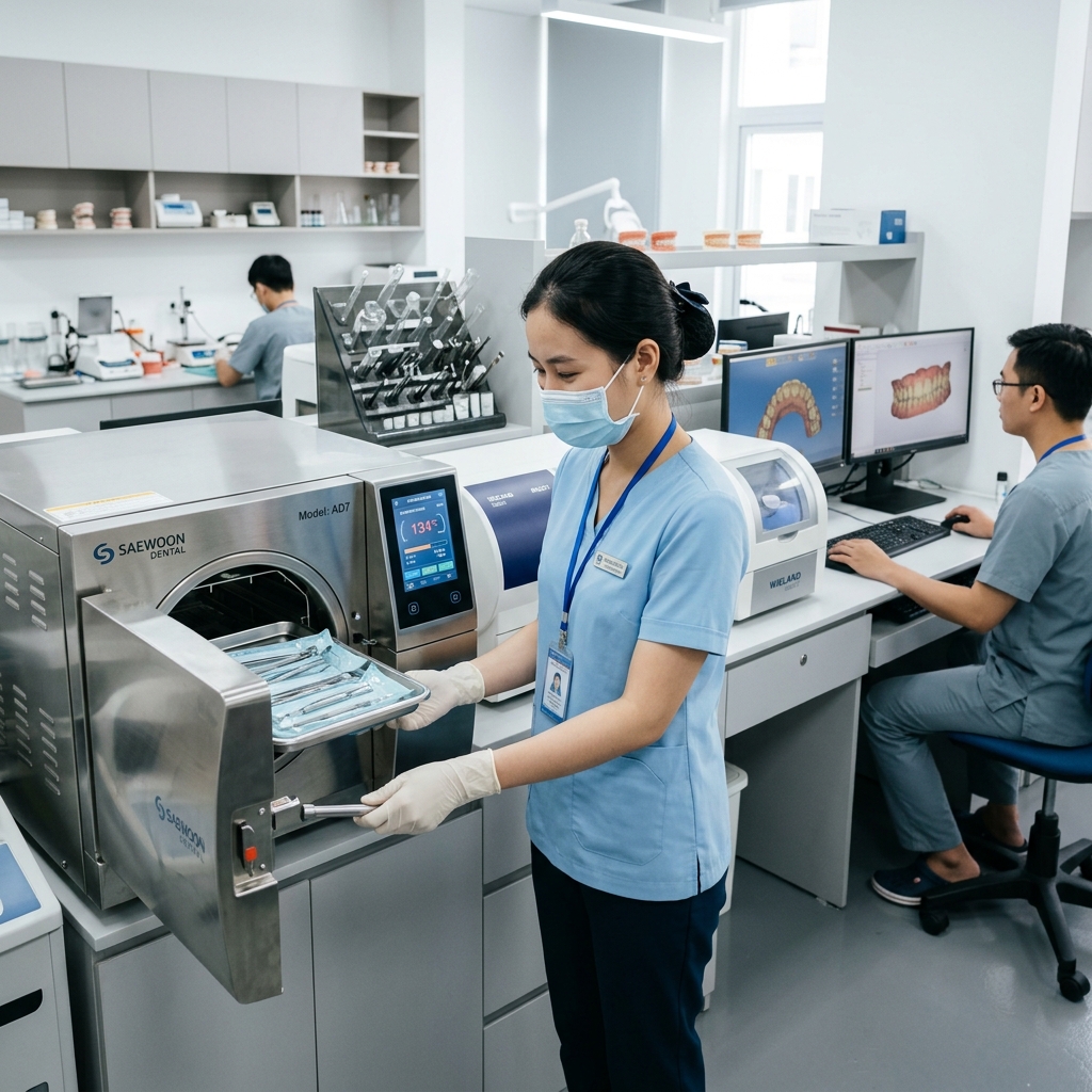 autoclave sterilizer for clinic - Digital dental design on a computer screen showing a crown