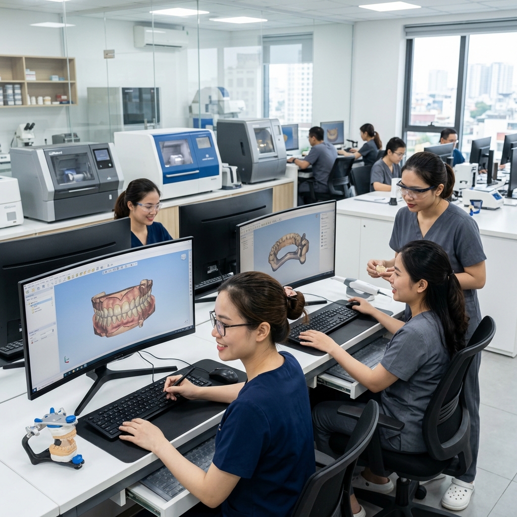 b2b dental marketing agency - Dental technician working on a digital design using CAD software
