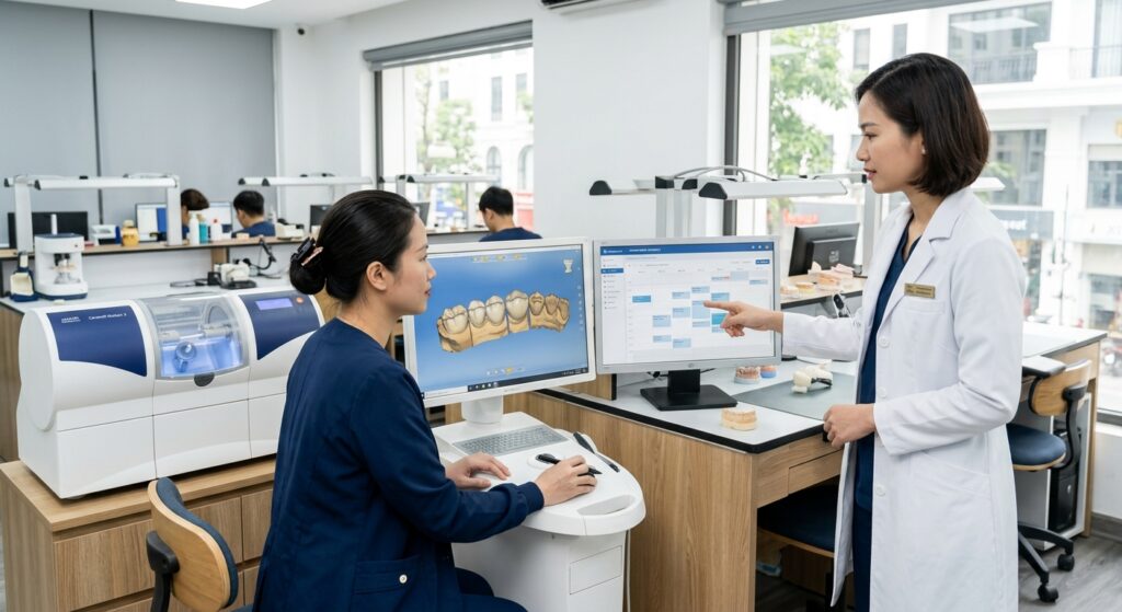 patient appointment reminder software - A dental assistant using a tablet to confirm a patient's appointment details.