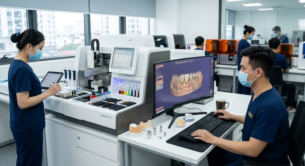 automated biochemistry analyzer - Dental technician using CAD software for implant planning