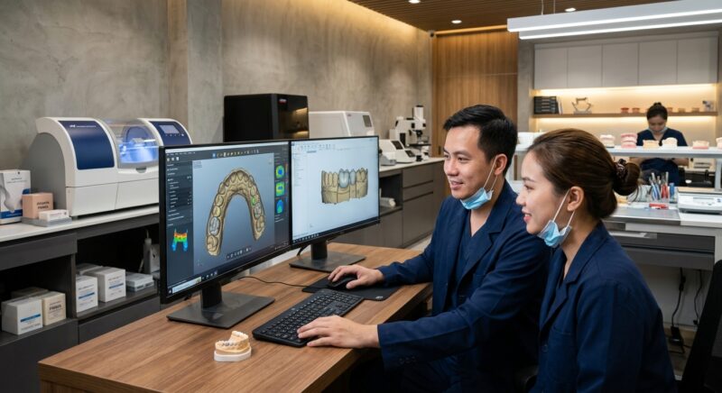 vital signs monitor price - Team of dental CAD designers collaborating on complex cases