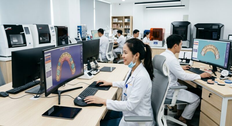 dental franchise business model - Advanced CAD software displaying a complex dental implant design for outsourcing