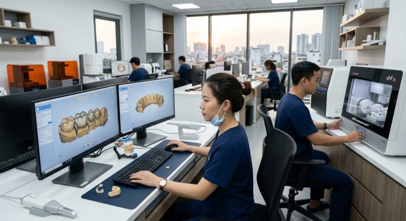 dental lab price list for dentists - Digital dental models displayed on a computer screen within a sophisticated design interface