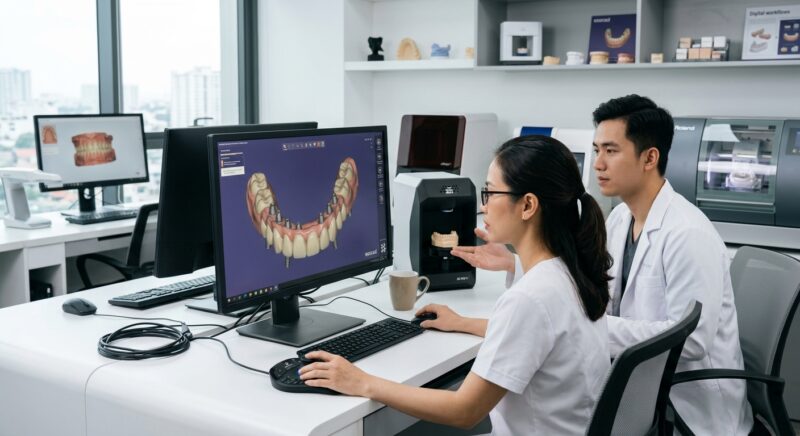 full arch implant prosthetics workflow - Dental CAD/CAM software displaying a full arch implant design