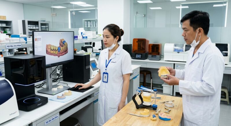 digital impressions vs conventional guide - Dental technician designing a crown on CAD software