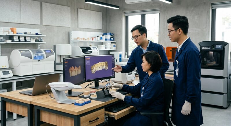 medical equipment leasing - 3D printed dental models and digital design on a screen