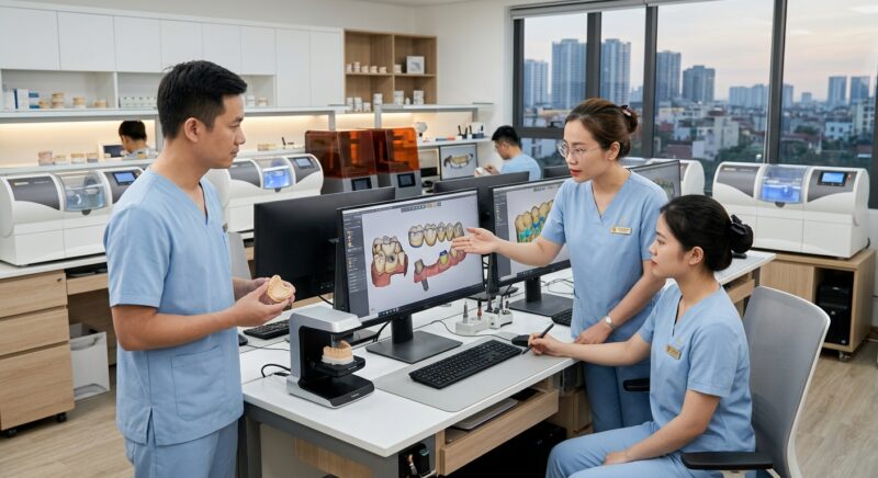 how to choose a dental CAD design outsourcing partner in 2026 - Close-up of a dental CAD software interface showing a detailed prosthetic design