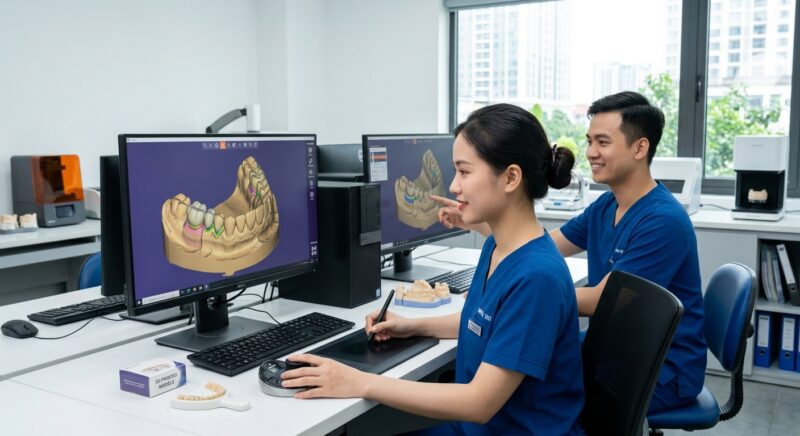 dental lab outsourcing checklist 2026 - Digital dental design workflow on multiple screens