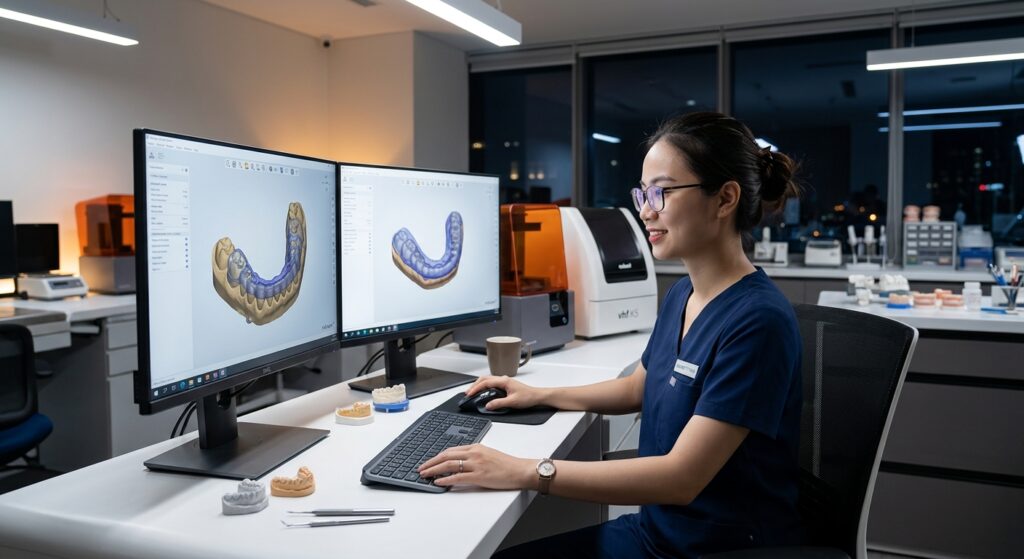 night guard splint design service - 3D printed dental night guard splint on a model