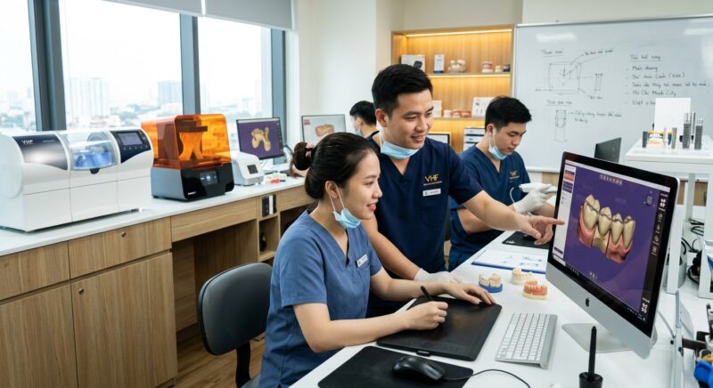 dental lab technician training program ideas 2026 - Digital dental workflow showing scanning, design, and manufacturing