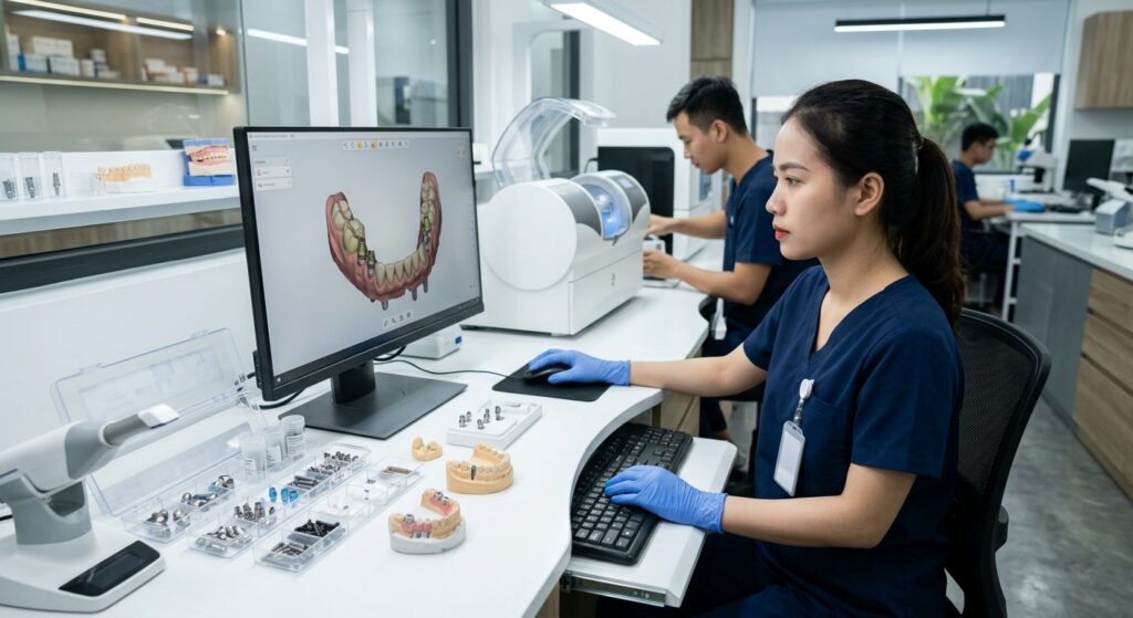 dental implant supplies wholesale - Digital dental implant design on a computer screen