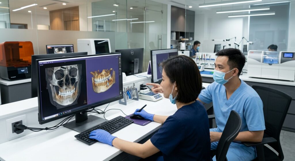 dental x ray cbct scanner - 3D rendering of a dental implant surgical guide derived from CBCT data