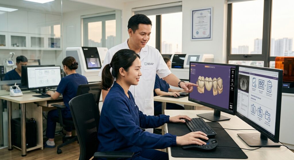 iso 15189 lab accreditation - Close-up of a 3D dental model being designed in CAD software