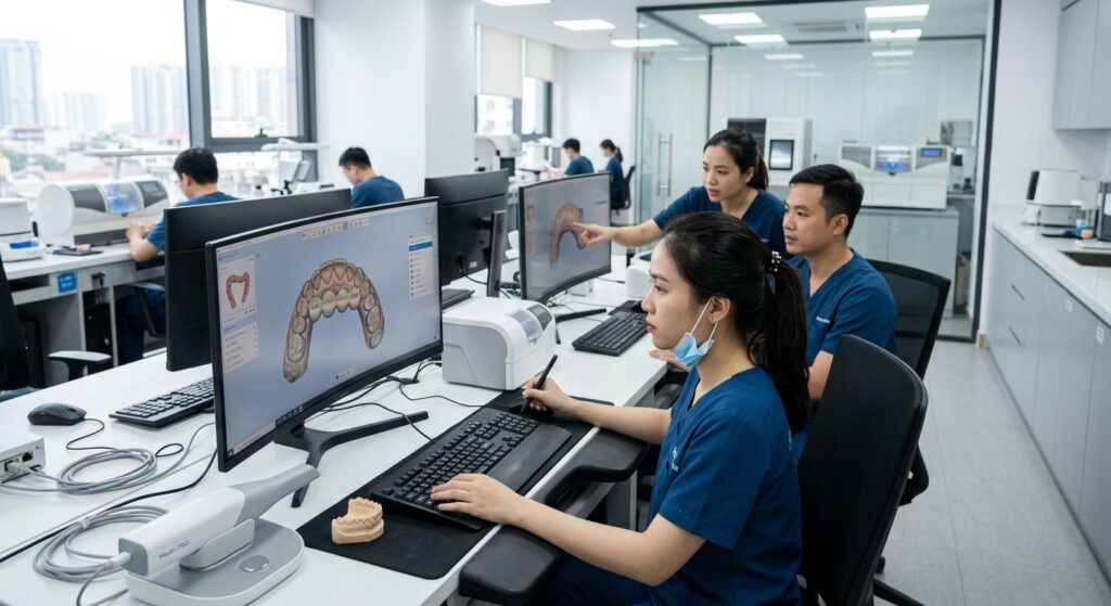 dental clinic marketing strategy - Smiling patient receiving a digitally designed crown