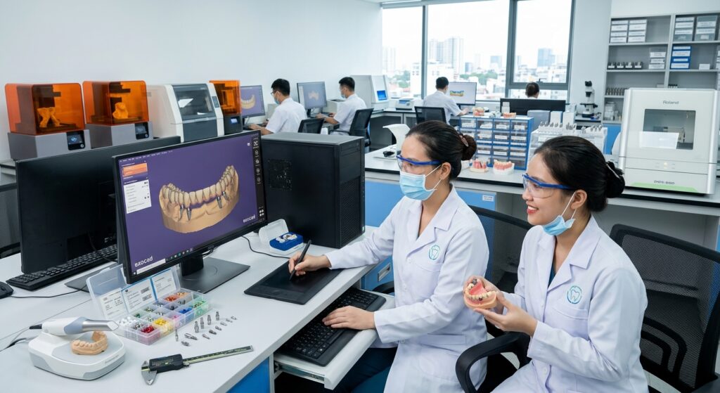 dental implant supplies wholesale - Digital dental design workflow on a computer screen