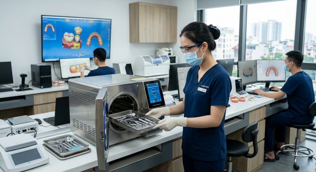 autoclave sterilizer for clinic - Dental lab technician using CAD software for a dental implant design