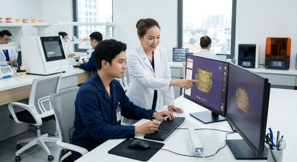 b2b dental marketing agency - Close-up of a 3D dental model being designed on a computer screen