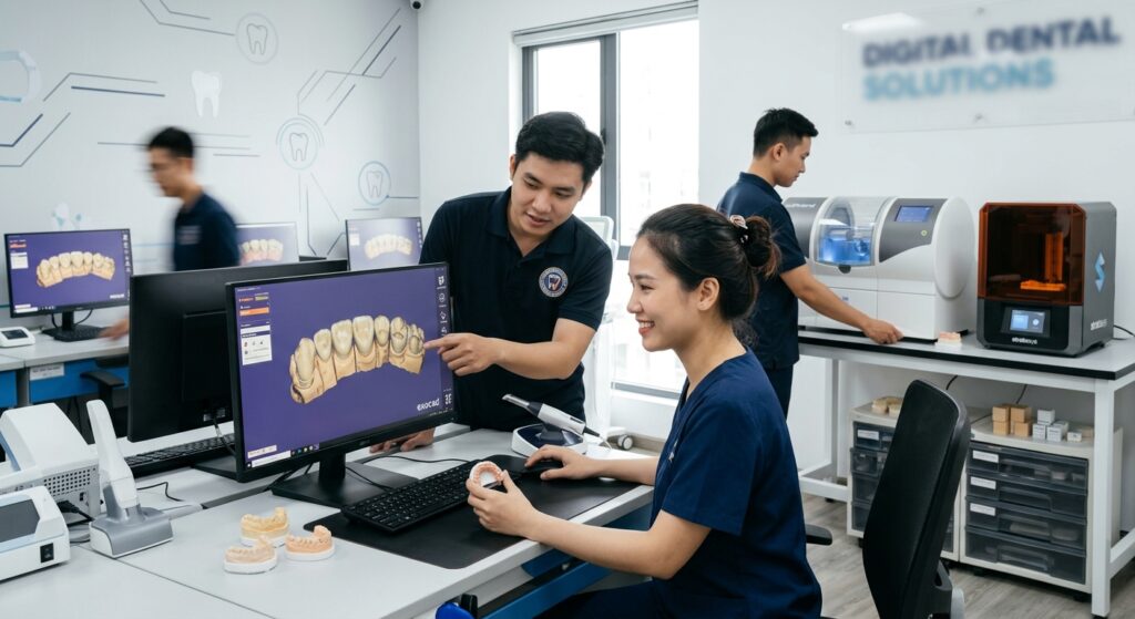 dental practice branding strategy - Dental crown design on a CAD software interface