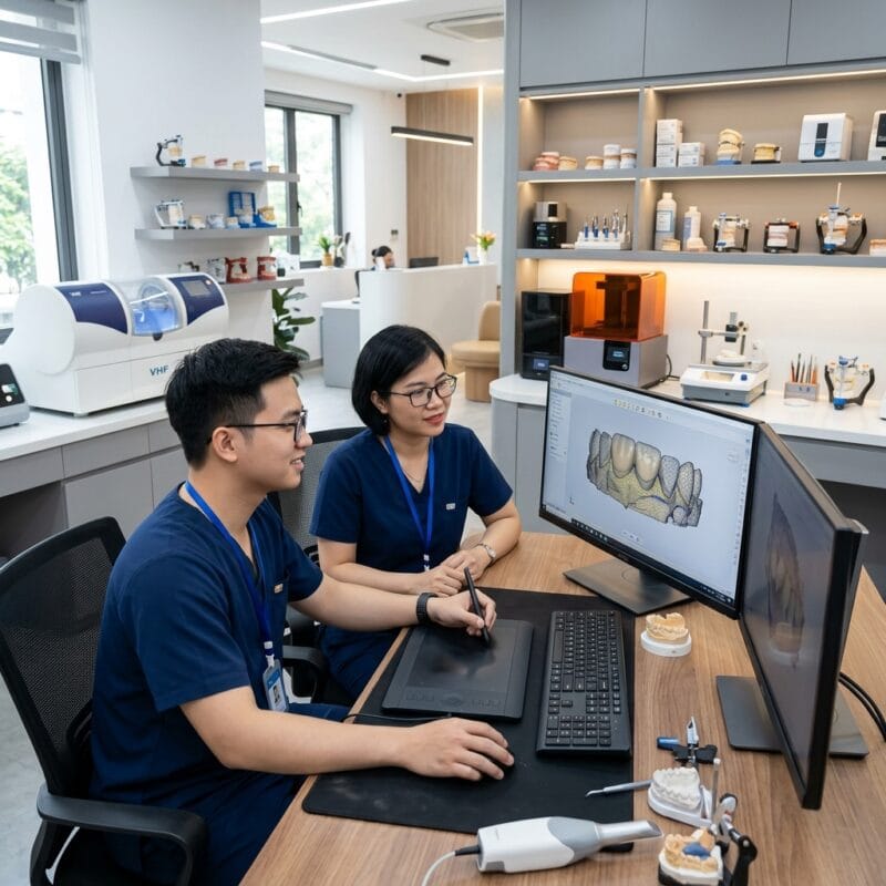 how to start a dental lab business in 2026 - Modern dental lab workstation with CAD software