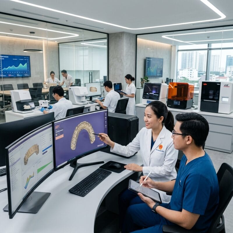 how to start a DSO from scratch in 2026 - Dental professionals collaborating on digital design plans