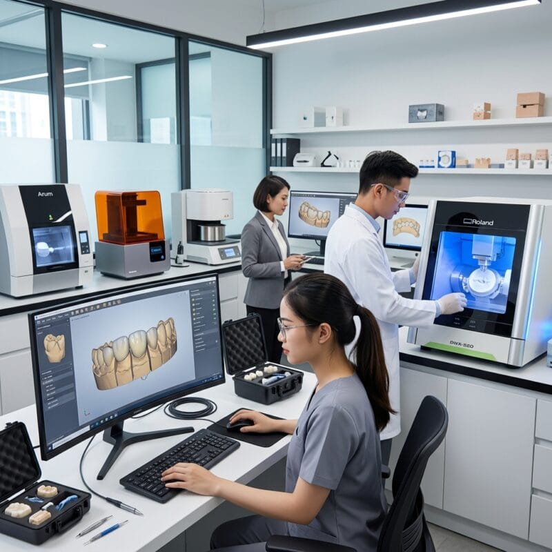 NADL membership requirements for dental labs 2026 - Dental lab technician working on CAD CAM design software
