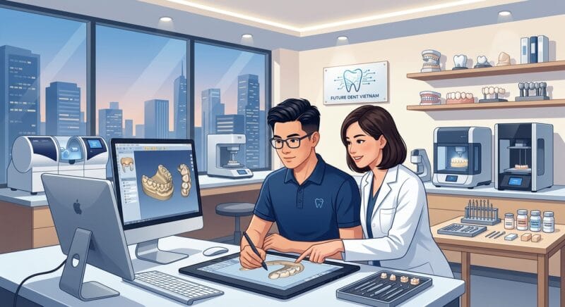 how to start a dental lab business in 2026 - Dental technician reviewing digital scan on tablet