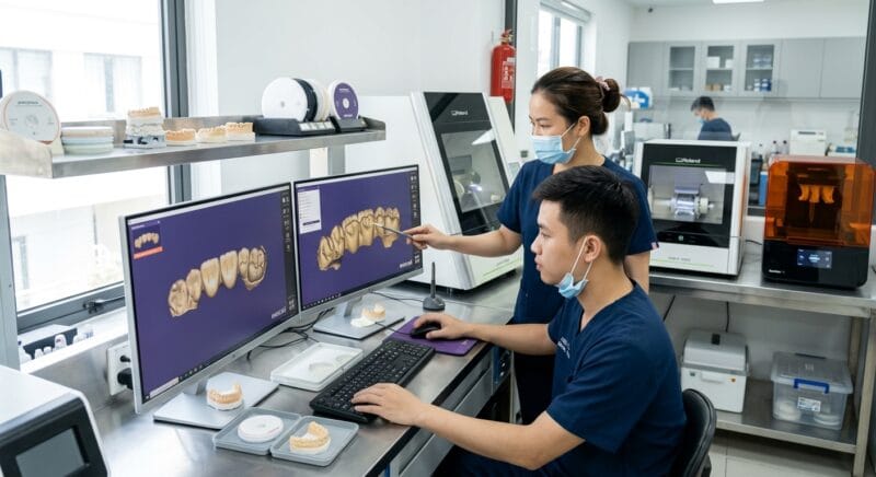 NADL membership requirements for dental labs 2026 - 3D printed surgical guide and dental implants on table