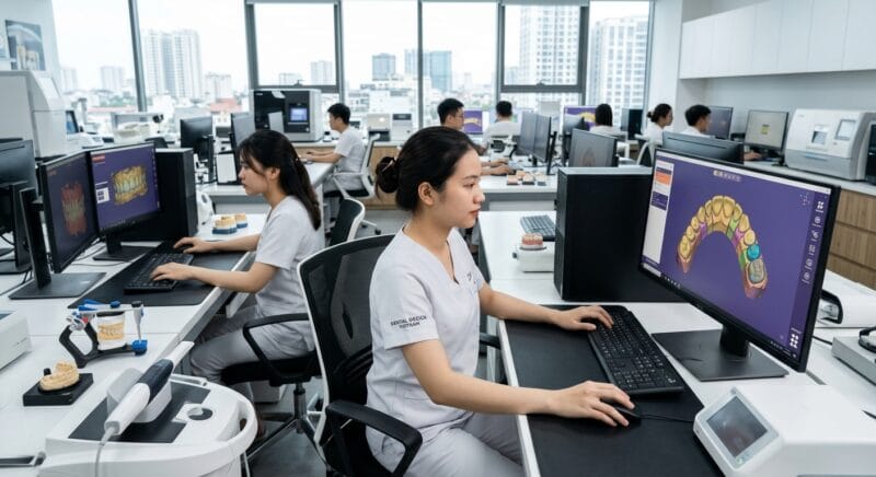 best countries to outsource dental CAD design from the UK in 2026 - Global map showing digital CAD CAM workflow connected from the UK to offshore dental labs