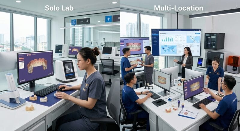 solo dental lab vs multi location lab operations in 2026 - Comparison chart of lab operation models