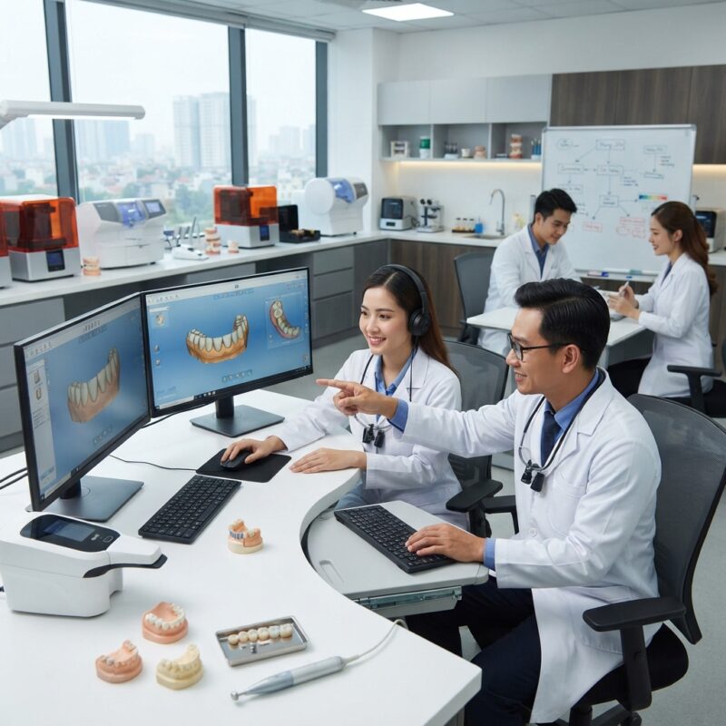 Dental technicians working on digital dental CAD designs in a modern lab - Is China Still a Safe Choice for Dental Design Outsourcing in 2026? Risks and Alternatives