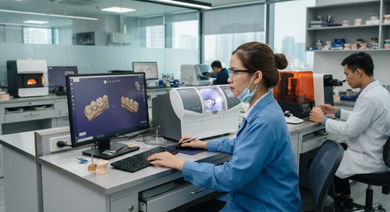 Dental technicians working on digital dental CAD designs in a modern lab - Dental CAD CAM Equipment Financing vs Leasing 2026: What Labs Should Choose