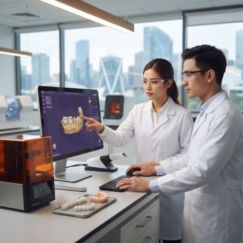 Dental technicians working on digital dental CAD designs in a modern lab - How to Reduce Dental Lab Costs in Australia in 2026: Proven Strategies