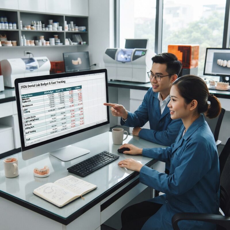 Dental technicians working on digital dental CAD designs in a modern lab - Dental Lab Budget Template and Cost Tracking Tips for 2026