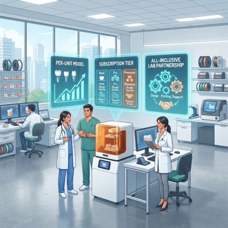 Dental technicians working on digital dental CAD designs in a modern lab - 3D Dental Lab Pricing Models Explained for Clinics 2026