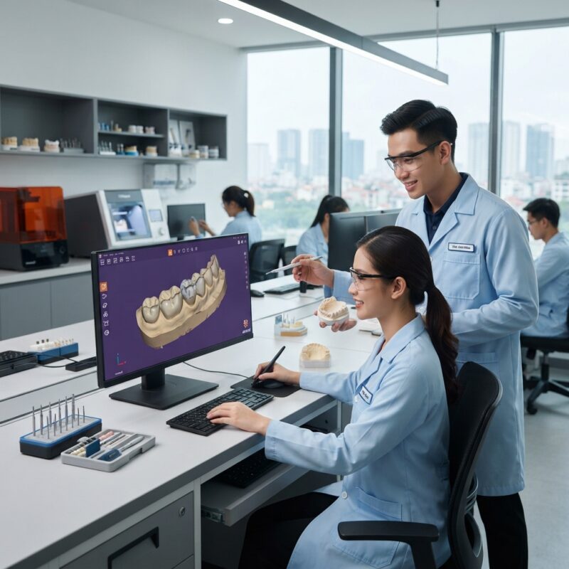 Dental technicians working on digital dental CAD designs in a modern lab - How to Reduce Dental Lab Remakes and Rework Costs with Better Digital Design in 2026