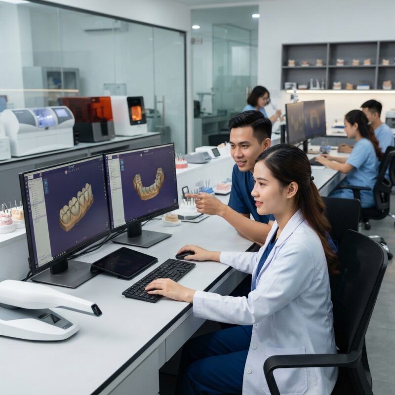 Dental technicians working on digital dental CAD designs in a modern lab - Dental Lab Payroll and Staffing Cost Strategies in 2026