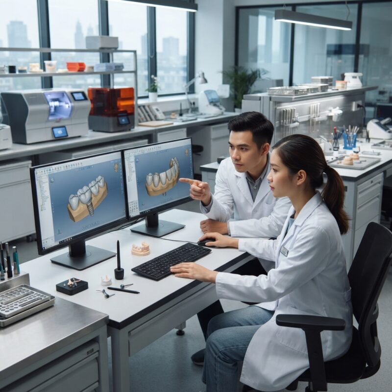 Dental technicians working on digital dental CAD designs in a modern lab - New Tax Rules for Dental Labs in the Netherlands and Belgium in 2026