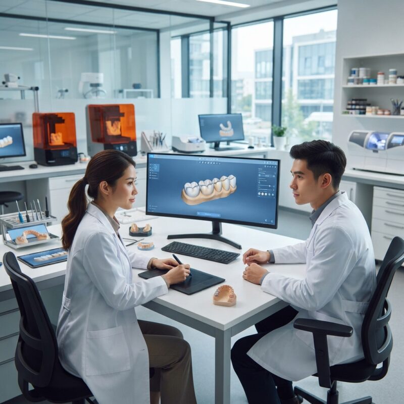 Dental technicians working on digital dental CAD designs in a modern lab - Dental Lab Tax and Regulation Changes in Switzerland and Austria in 2026