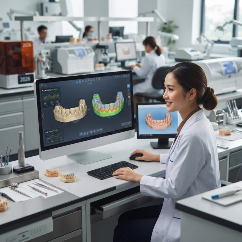 Dental technicians working on digital dental CAD designs in a modern lab - How AI Speeds Up Dental CAD Design Review and Quality Checks in 2026