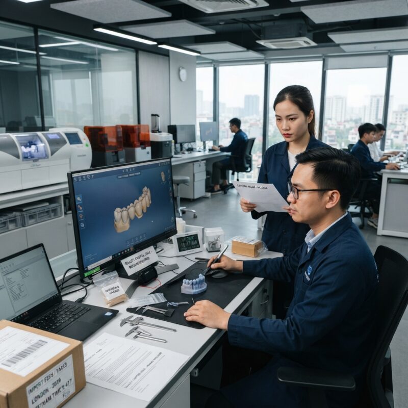 Dental technicians working on digital dental CAD designs in a modern lab - Hidden Costs of Outsourcing Dental Lab Work from the UK in 2026