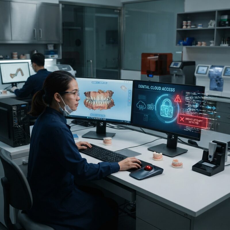 Dental technicians working on digital dental CAD designs in a modern lab - Data Privacy Risks for US Dental Clinics Using Digital Scans in 2026