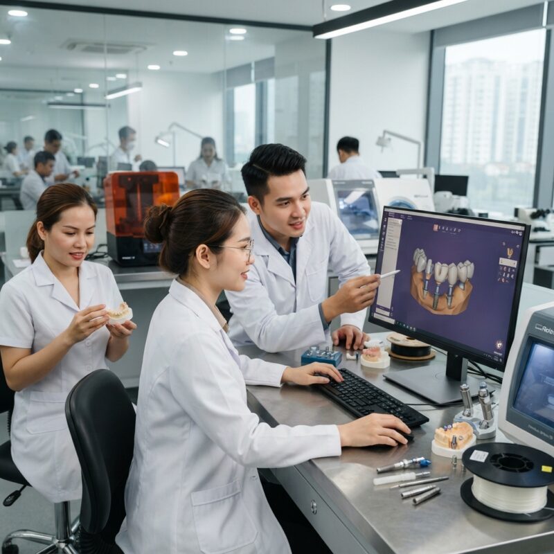Dental technicians working on digital dental CAD designs in a modern lab - DGZI annual congress in Dresden: what dentists in implantology can expect, November 2026